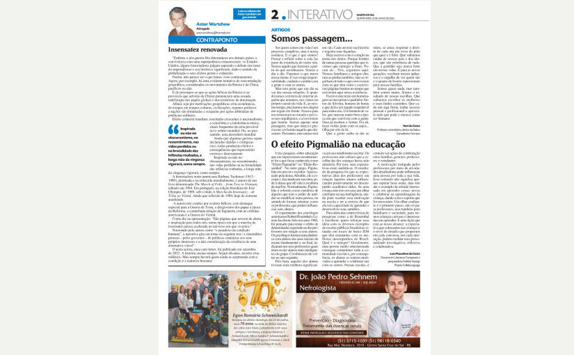 Captura da página do jornal impresso onde o artigo foi publicado. Texto ilegível.