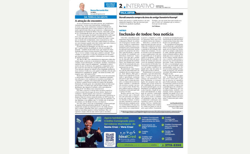 Captura da página do jornal impresso onde o artigo foi publicado. Texto ilegível.