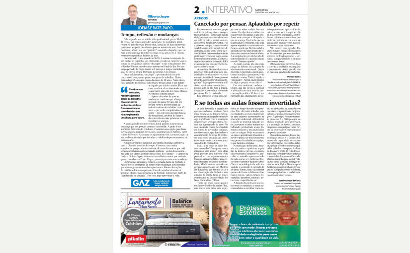 Captura da página do jornal impresso onde o artigo foi publicado. Texto ilegível.