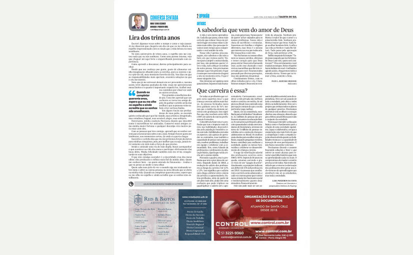 Captura da página do jornal impresso onde o artigo foi publicado. Texto ilegível.