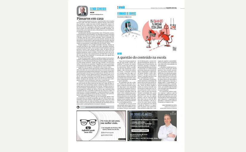 Captura da página do jornal impresso onde o artigo foi publicado. Texto ilegível.