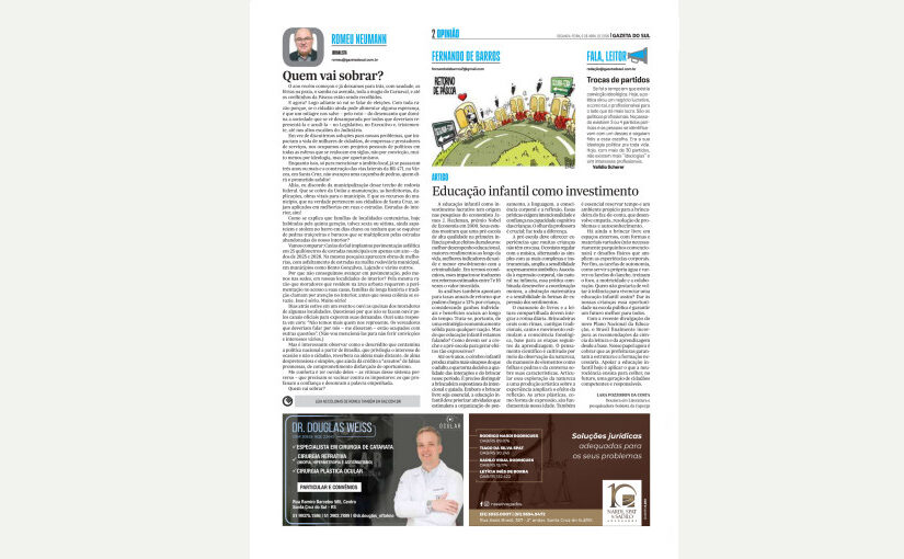 Captura da página do jornal impresso onde o artigo foi publicado. Texto ilegível.
